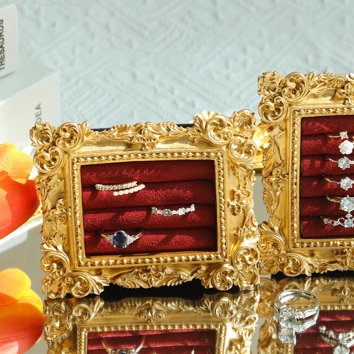 Vintage Jewelry Display Stand,Velvet Rings & Earring Photo Frame Holder,Horizontal Vertical Standing Props For Jewelry