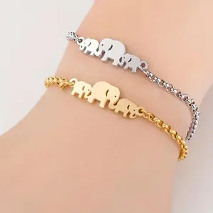 Stainless Steel Animal Elephant Family Chain Bracelets for Woman Jewelry Adjustable Gift for Mother's Day Birthday Special Occasions