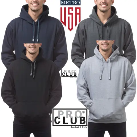 PRO CLUB PULLOVER HOODIE Soft and Comfortable Pro Club Men's Heavyweight  Pocket Fleece Fabric- Casual and Soft Men's Knitwear clor hing Menswear Cotton Relaxed Fit Tops Long Sleeve Sweaters