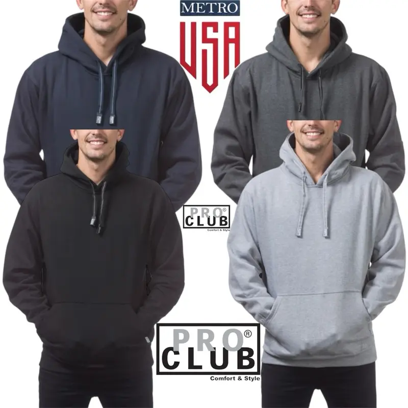 PRO CLUB PULLOVER HOODIE Soft and Comfortable Pro Club Men's Heavyweight Pocket Fleece Fabric- Casual and Soft Men's Knitwear clor hing Menswear Cotton Relaxed Fit Tops Long Sleeve Sweaters