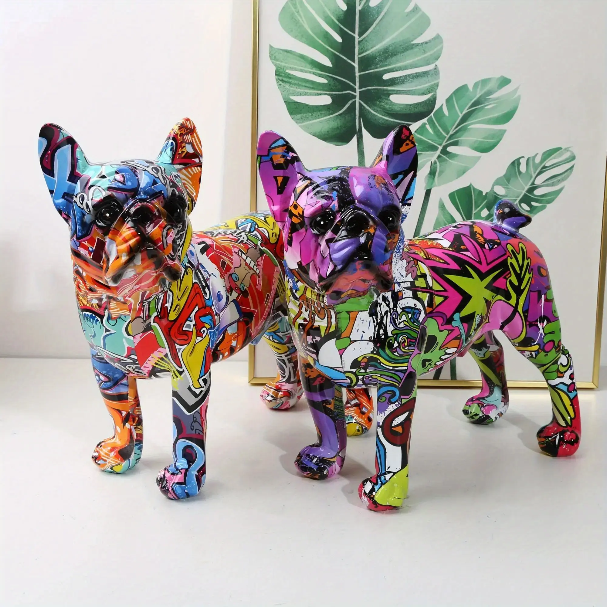 Nordic Painting Graffiti L/S French Bulldog Creative Resin Crafts Home Decoration Wine Cabinet Office Decor Resin Crafts