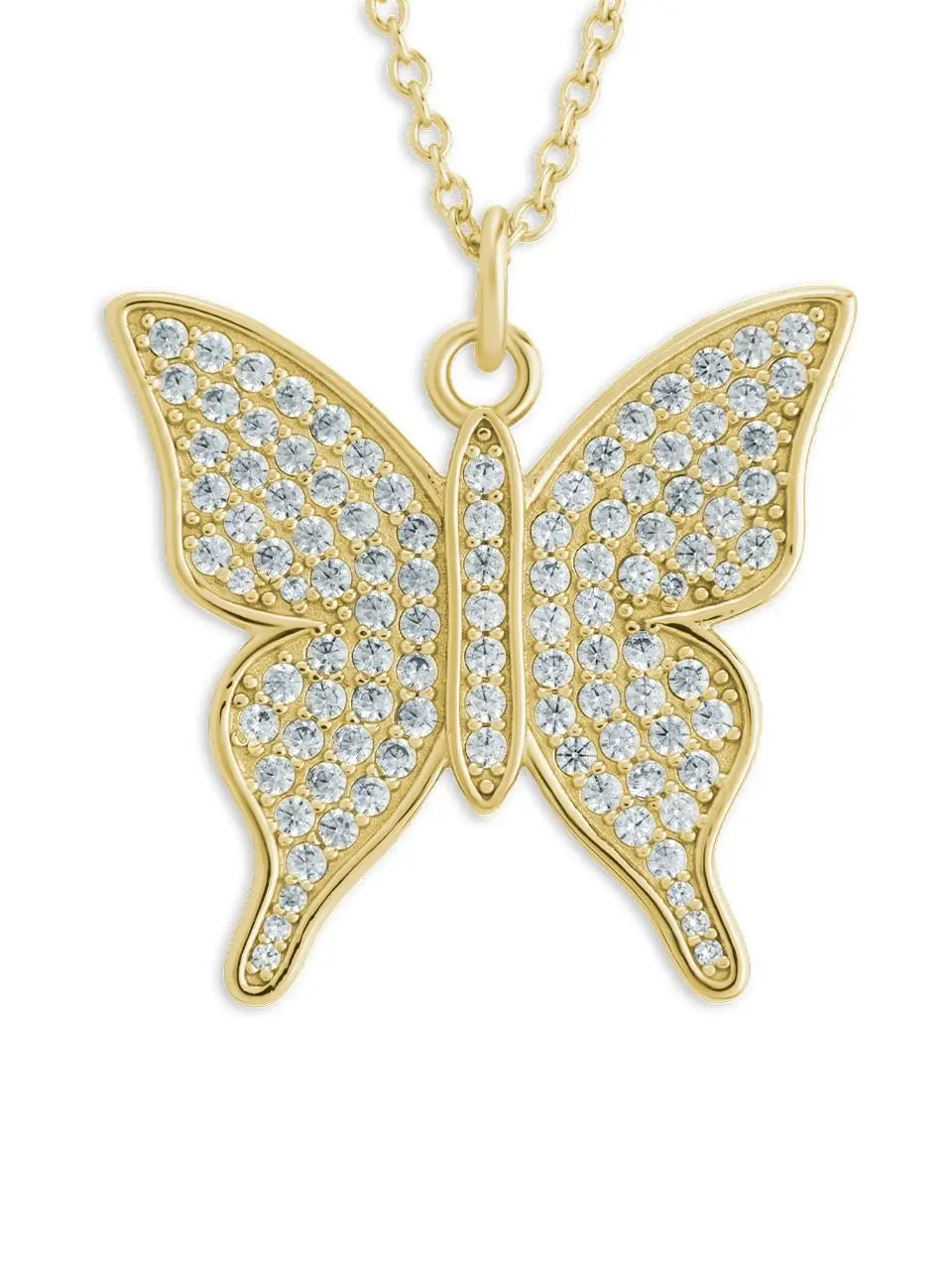 Silver Pave CZ Butterfly Pendant Necklace, Whimsical Silver Jewelry, Fashion Necklace for Casual Wear, 16" Length, Pendants Jewelry