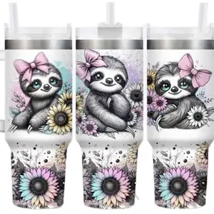 Sloth Tumbler 40oz Stainless Steel Handmade Lid Straw Bottle Drinkware Water Bottles Cup Mug Portable Bottled Washable Reusable Insulated Flasks