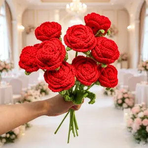 9-Piece Realistic Yarn Handmade Rose Bouquet, Perfect for Mother's Day, Graduation, Teacher's Day, Christmas, Wedding, Valentine's Day Decorations