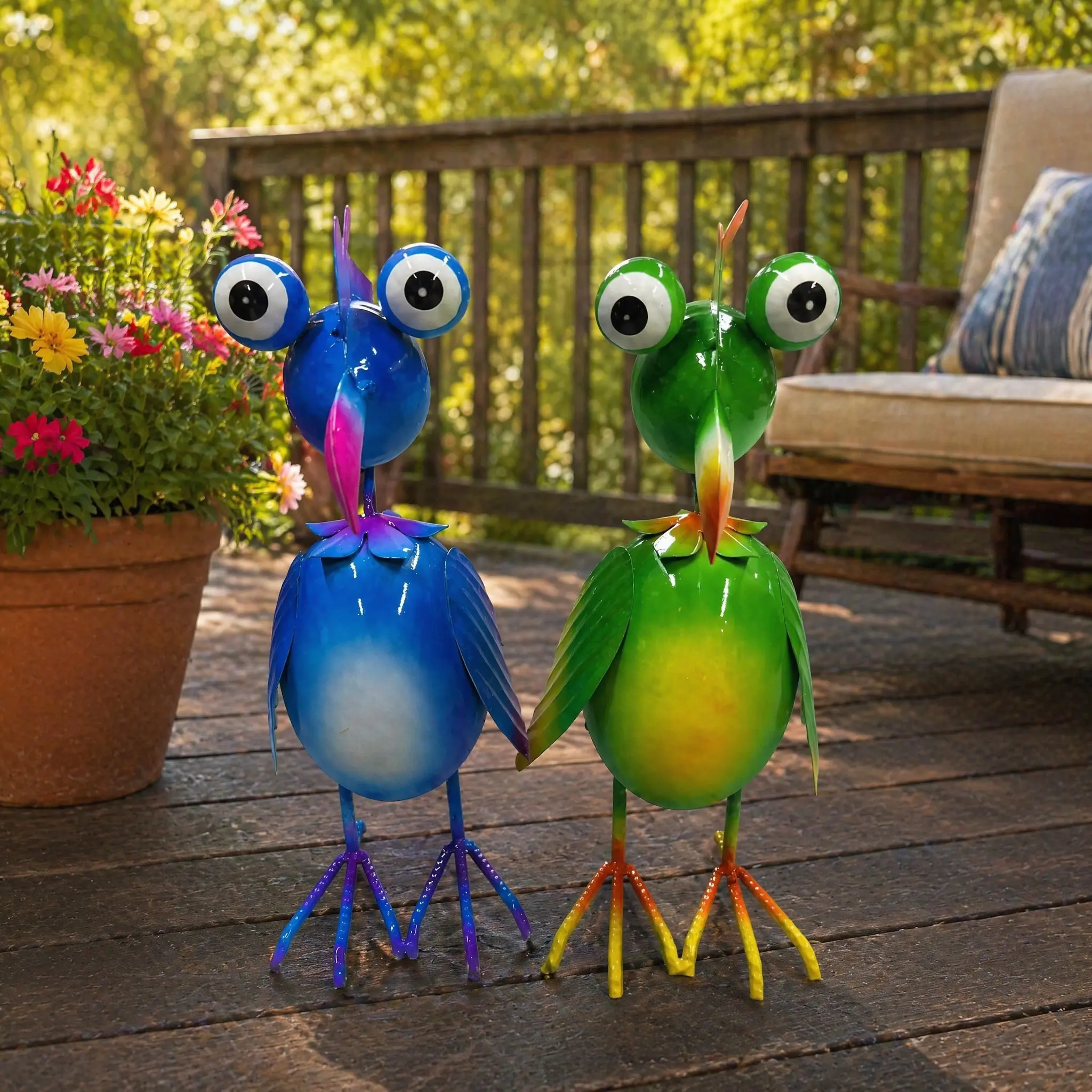 Set of 2, Outdoor Metal Bird Yard, Garden Decor for Outside Flamingo/Peacock/Pelican Decorations Art Statues, Lawn Ornaments for Courtyard, Patio, Backyard, Porch