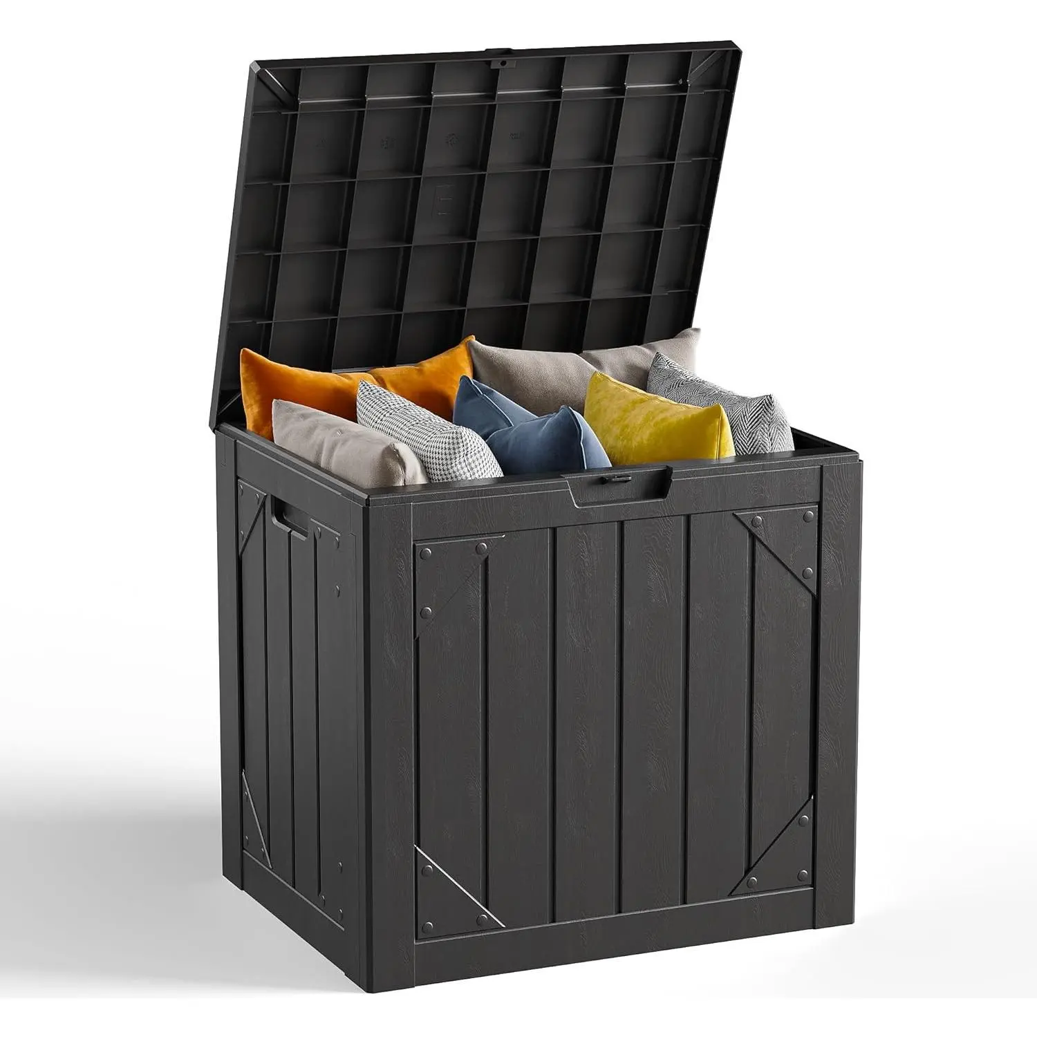30 Gallon Outdoor Storage Box, Waterproof Resin Deck Box Organizer for Patio Cushion Storage, Lockable Outside Container for Garden Tools Wooden Bench Wood Bench