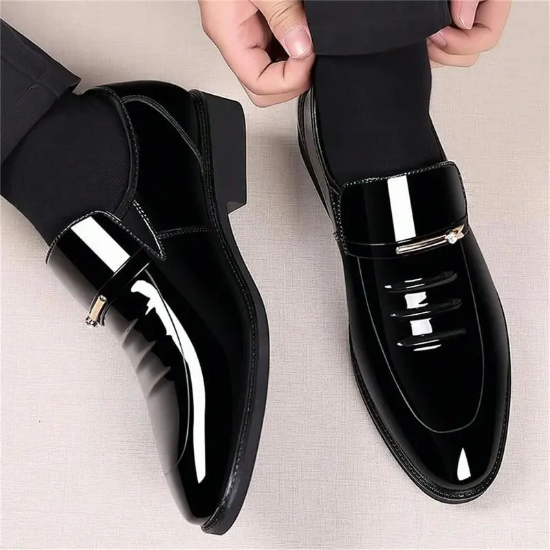 Mens Dress Shoes Formal Business Oxford Gloss Patent Leather On Loafers Comfortable Shoe Men Flat CasualGift