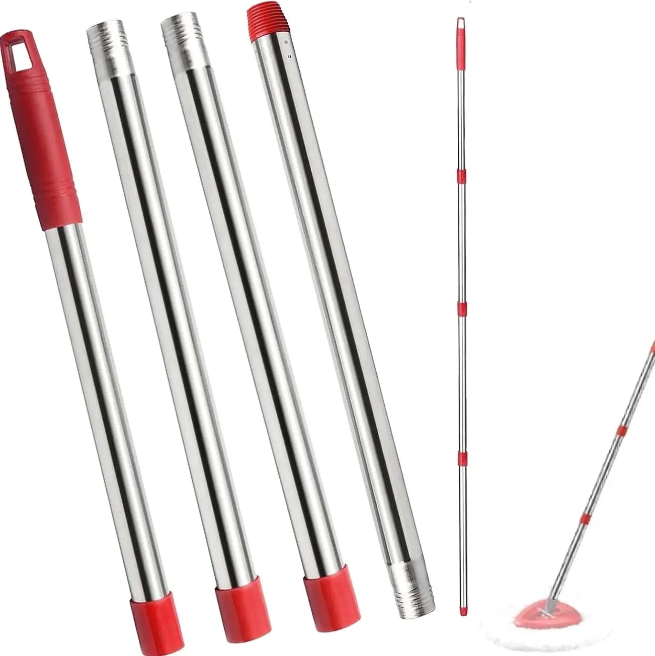 Spin Mop Replacement Handle, 4-Section 30-to-58 inch Mop Replacement Stick Compatible with Mop Handle for Easy Wring Mop