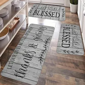 2/3pcs Kitchen Anti slip Carpet Floor Mat Set, Retro Wooden Printed Kitchen Anti fatigue Floor Mat, Soft and Comfortable Flannel Anti slip Kitchen Floor Mat, Suitable for Kitchen, Laundry Room, Bathroom, Room Decoration Floor Mat, Kitchen Rugs Sets