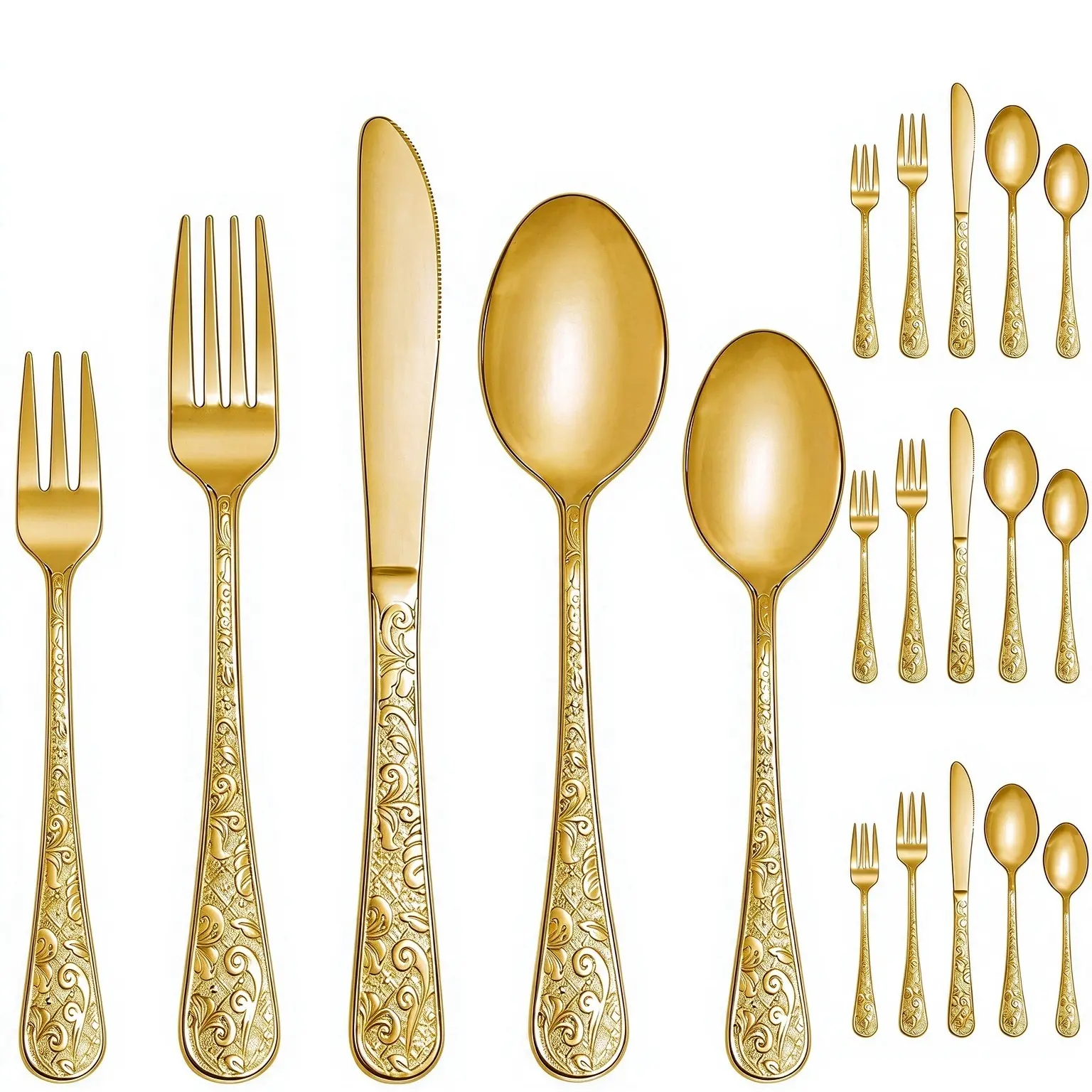 Flatware Set 20-Piece Service for 4, Vintage Carved Gold Stainless Steel Silverware Set with Knives Forks Spoons, Dishwasher Safe Cutlery for Home Kitchen Dining