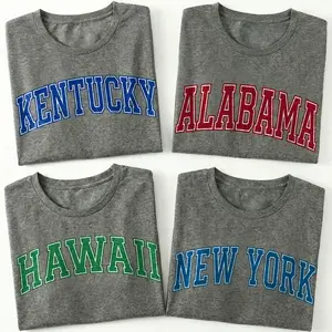 Retro Varsity Graphic Tee Women 50 States College Inspired Design Vintage Aesthetic Relaxed Fit Comfy Top Game Day Casual Wear Trendy Gift