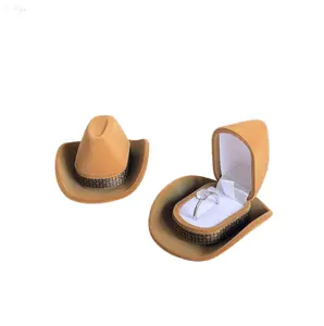 Cowboy Hat Shaped Ring Box, Novelty Velvet Jewelry Holder, Unique Proposal & Engagement Ring Case
