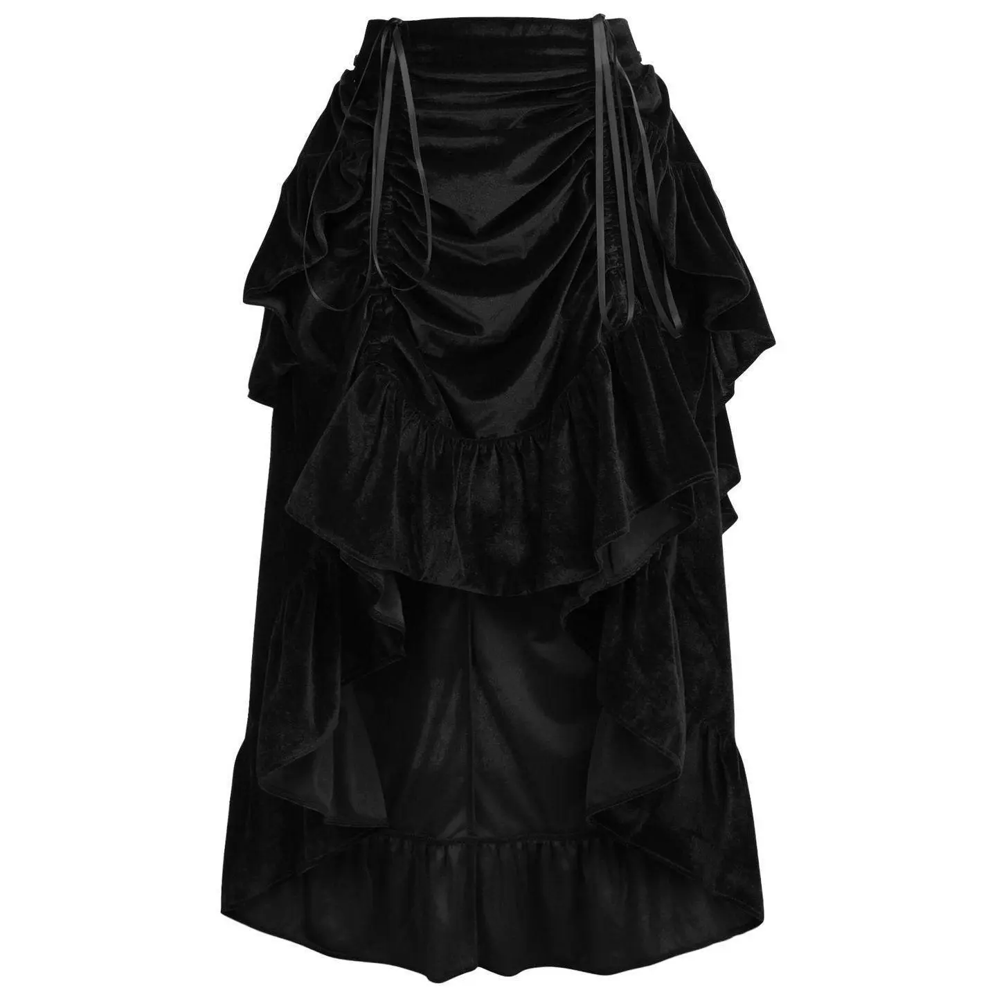 Black Velvet Adjustable High Low Bustle Skirt