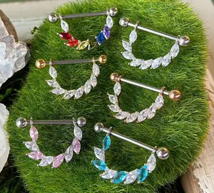 PAIR Marquise Gem Bridge Dangle Nipple Ring Shield Pierced Body Piercing Jewelry