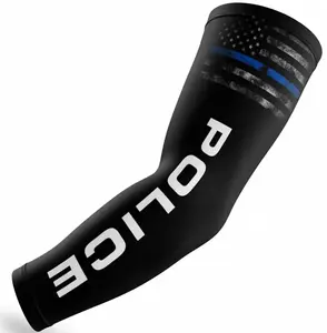 Police Blue Line Flag Stretch Performance Compression Arm Sleeve