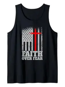 2026 New Men's Faith Over Fear Tank Top Easter Christian American Flag Cross Family Gathering Gift Casual Menswear