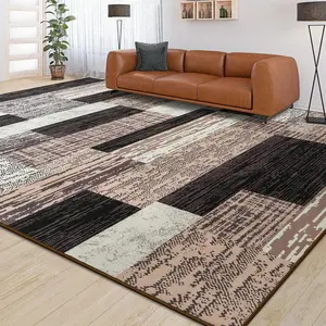Large Area Rugs,Modern Geometric Patchwork Floor Decor for Bedroom Aesthetic Carpet, Rockwood Collection, Indoor Rugs for Living Room Dining Room Nursery Office Machine Washable Rug, 4x6 Ft Chocolate
