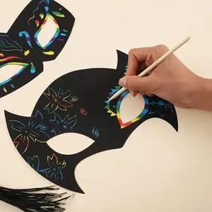 30pcs Cartoon Masks Scratch Art Kids Creative Party Half Face DIY Manual Toy Gift, Fun Craft Kit for Children, Perfect for Birthdays & Events