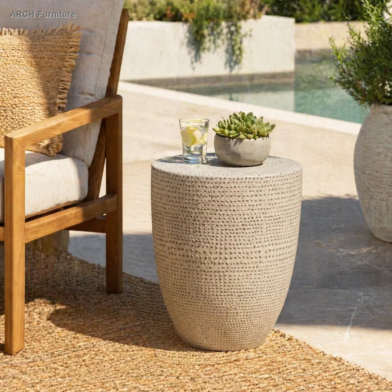 Lightweight Concrete Indoor-Outdoor Side Table - Robust Side Tables, Outdoor Living Furniture