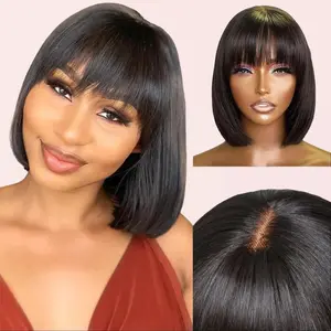 UOLOVA Put On And Go Glueless Wigs Realistic Straight Bob With Bangs Minimalist Undetectable Lace Wig Straight Wig