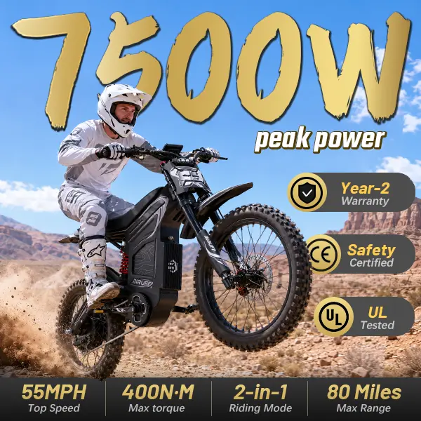 BIBUFF GT600 Adult Electric Bike - 72V 30Ah Removable Battery, 7500W Peak Power, 55 mph Top Speed, 80 Mi Range, 500 lbs Load Capacity, Hydraulic Brakes, 2-in-1 Pedal System, Dual Riding Modes, 2-Year Warranty