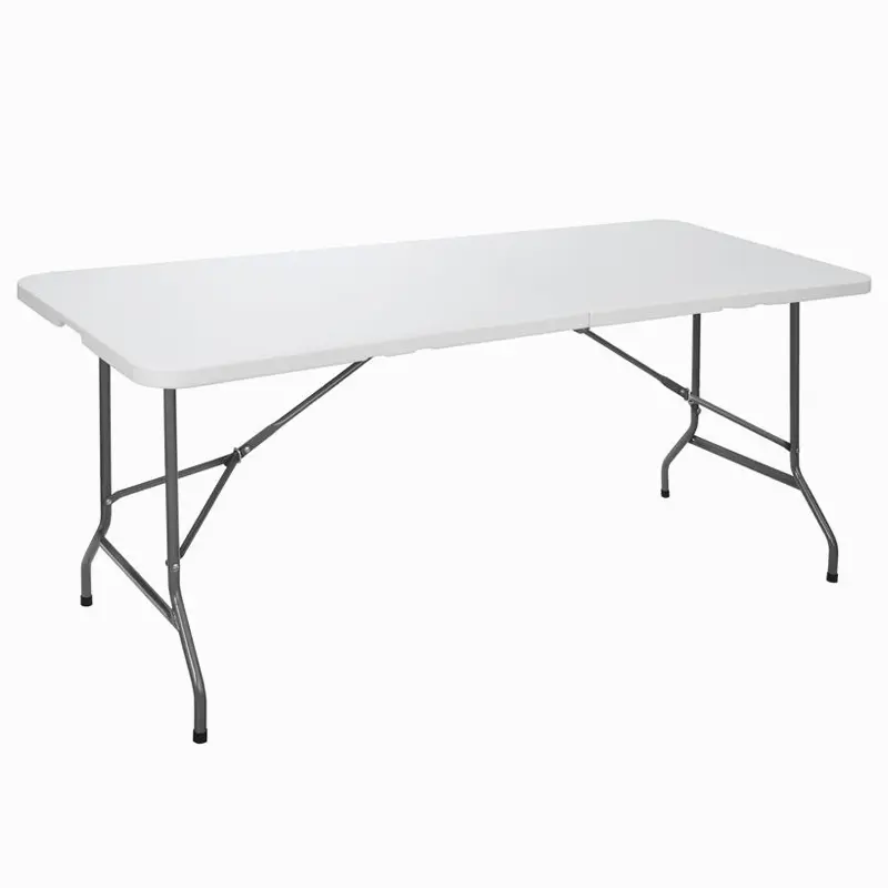 6 FT Foldable Plastic Dining Table, Portable Outdoor Picnic Table with Built-in Carry Handle & Heavy Duty Steel Legs, Multipurpose Table for Parties, Weddings, Camping, Indoor and Outdoor Activities
