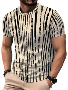 Men's Summer Casual Short Sleeve Distressed Black Vertical Stripe Shirt