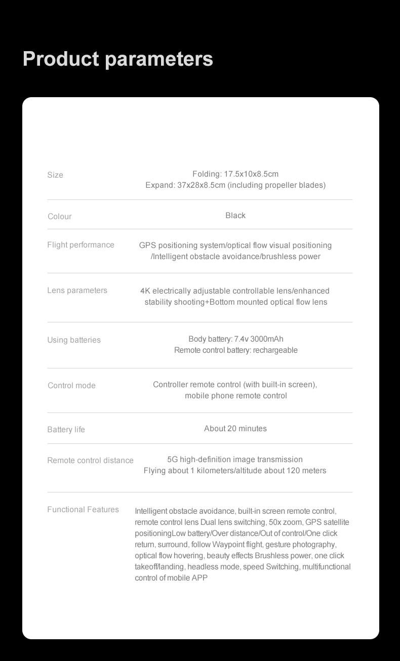YCMDCGIE GPS drone is equipped with a 4K camera and comes with a 4.5-inch LCD remote controller. It features professional GPS intelligent tracking, AI smart return, follow mode, brushless motors, and a foldable design.