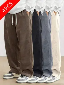 4-Pack Men’s Vintage Corduroy Casual Pants, Loose Straight-Leg Long Pants, New for Spring/Autumn