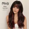 Kiya DWY Bionic Silk Top Sunkiss Orange Highlights Brown 24 Inch Long Wave Glueless Synthetic Wig with Bangs for Women High Quality Premium Fiber Easy Wear Comfortable Fit Straight Layered Wigs