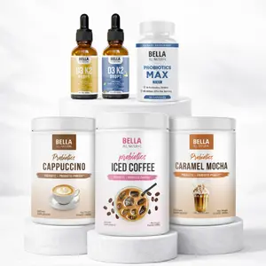 Bella All Natural Bundle: Probiotics Max Day + Probiotic Coffee Trio (Cappuccino, Iced Coffee, Caramel Mocha) + D3 K2 Day Drops + D3 K2 Night Drops