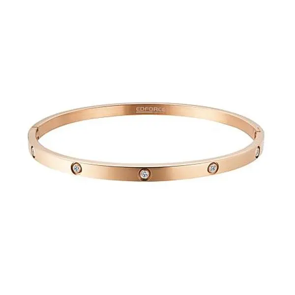 Stately Steel Stainless Steel CZ Bangle Bracelet