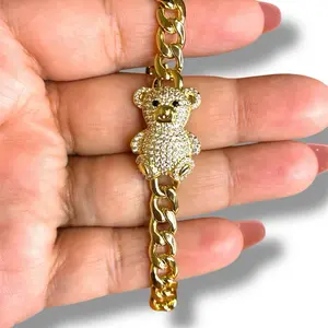 Gold Filled 14K Bear with Zirconia Bracelet Size 8”