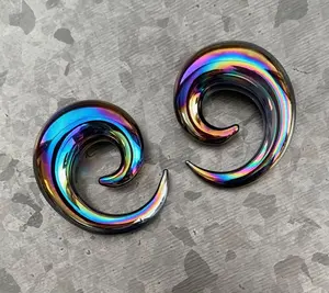 PAIR of Stunning Black Lucifer Glass Spiral Taper Plugs - Expanders Gauges 8g (3mm) thru 5/8" (16mm)