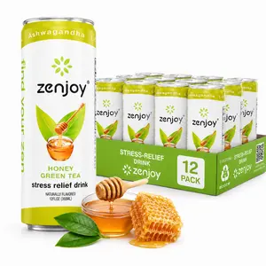 Zenjoy Stress Relief Drink, Calming Honey Green Tea, Non Alcoholic, Ashwagandha & Lemon Balm for Stress Relief, L - Theanine for Focus (12pk)
