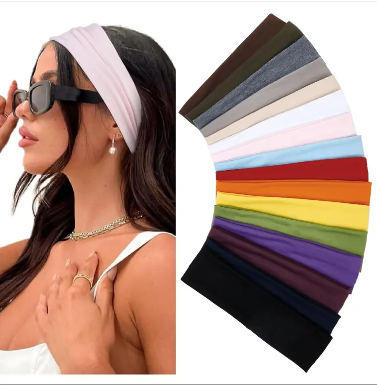 Multicolor Fashion Women's Hair Accessories - 16 Pack Elastic Non-Slip Soft Cloth Headbands for Yoga, Running, and Sports