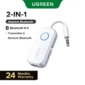 UGREEN Airplane Bluetooth 6.0 Transmitter Receiver for 2 Airpods or Headphones, Airplane Travel Essentials 2-in-1 Wireless Bluetooth Adapter, 3.5MM AUX Jack Adapter on Flight, TV, Car Stereo,tiktokshopstockup,mothersdaygift