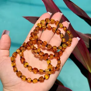 Natural Baltic Amber Nugget Beaded Stretch Bracelet Handmade Jewelry for Women & Girls Authentic Baltic Amber Beads