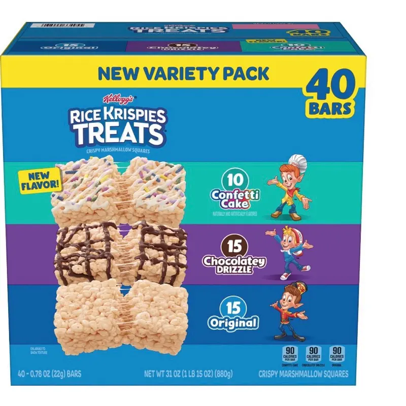 Kellogg's Rice Krispies Treats Squares Variety Pack 40 ct. - Confetti Cake, Chocolatey Drizzle, Original - Crispy Marshmallow Snack