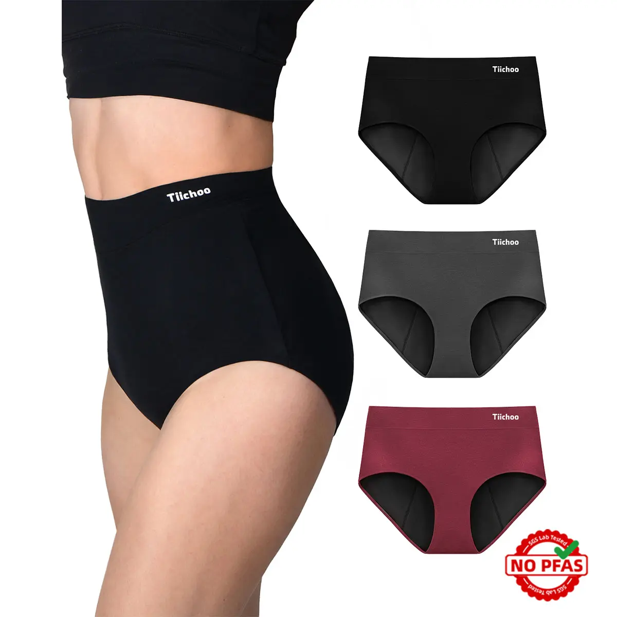 Tiichoo Period Panties for Women, High Waisted Absorbent Briefs for Heavy Flow, Reusable, Leakproof & Sustainable Postpartum Underwear, Leakage, Protective Layers, Full Cover, Leak Proof, Lady