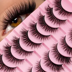 10 Pairs Cat Eye Cross Eyelash Strips, Lashes, Fluffy Soft Reusable, Easy to Wear and Remove, Daily Use, Perfect Gift for Women