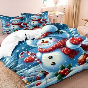 3-piece duvet cover set with a classic Christmas snowman pattern, featuring 3D digital printing technology. Suitable for bedroom and guest room bedding (includes 1 duvet cover and 2 pillowcases, duvet insert not included). Machine washable with zipper.
