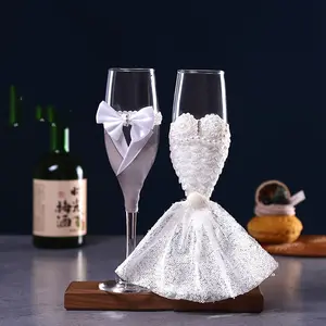 Romantic Wedding Champagne Flutes Set - Elegant Bridal Gown Design with Reusable Glass Cups for Special Occasions & Everyday Use
