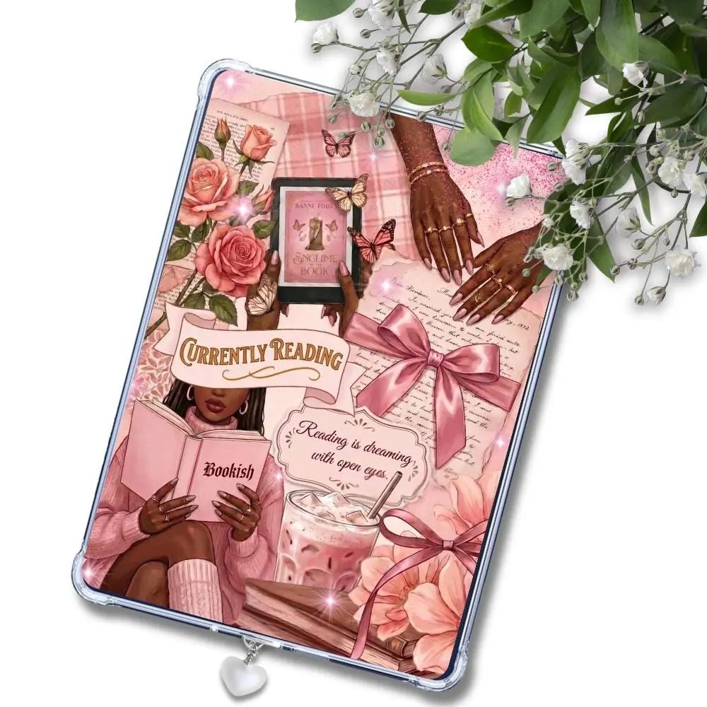 Currently Reading Pink Melanin Girl Insert: Kindle or eReader Decor for Book Lovers