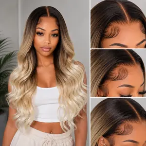 Lumihair synthetic wig, dark brown and gold gradient wig 613 omber wig body wave wig straight wig 30-inch 13X6 lace hairnet synthetic wig, fashionable women's wig, cute and sexy wig, ombrewig.