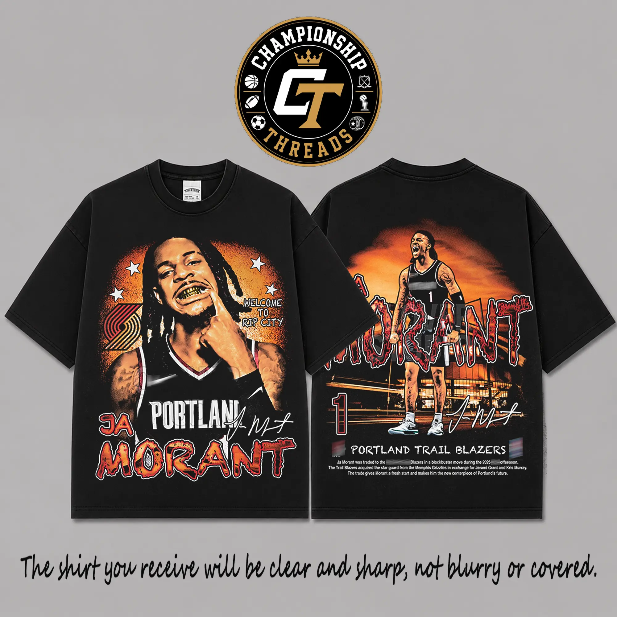 Ja Morant #1 Premium Cotton T-Shirt, Welcome to Rip City Basketball Graphic Tee, High-Flying Guard Retro Oversized Shirt, Court Style Fan Apparel, Gift for Morant Supporters