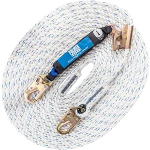 Vertical Assembly Kit - 5/8" White 3-Strand Safety Rope with Rope Grab & Extension Lanyard - OSHA/ANSI Compliant Fall Protection System