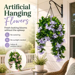 15" Faux Crepe Myrtle Hanging Flower Baskets – Realistic Artificial Hanging Flowers for Porch, Patio & Balcony Decor (Set of 2)