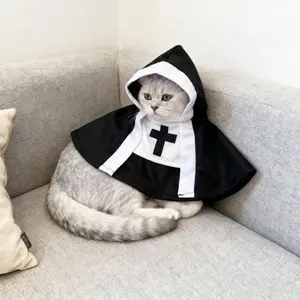 Sweet Pet Nun Outfit Adjustable Straps Photo Prop Must Have for Small Medium Pets Cats Dogs with Cross Design Black & White Theme