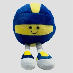 Plush Yellow and Blue Volleyball with Smiling Face